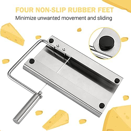Wire Cheese Slicer,Stainless Steel Cheese Slicer with Accurate Size Scale，Stainless Steel Cheese Cutter with Serving Board