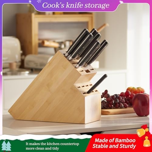 Kitsanery Knife Block Countertop Butcher's Knife Rack and Organizer 20 Slot Knife Holder Large Bamboo Knives Rack (Knife Not Included), Universal Knife Rack Strap