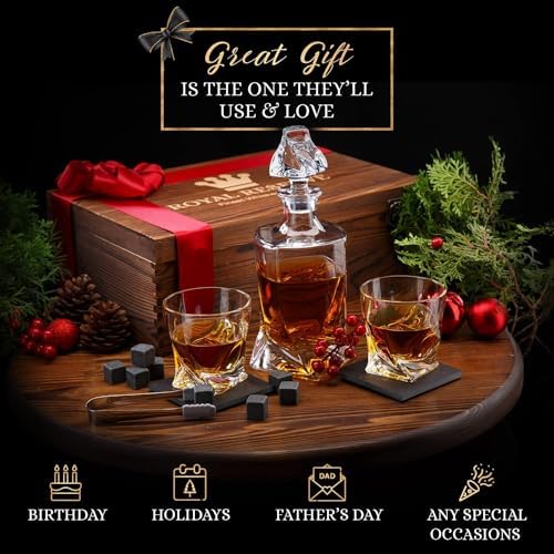Whiskey Decanter Set for Men, Crystal Bourbon Decanter 24 oz & Glasses