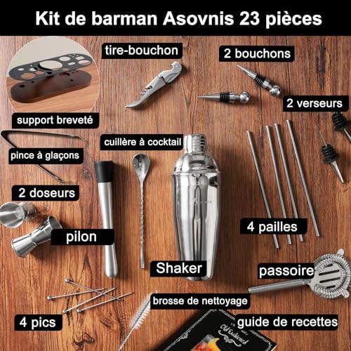 23-Piece Cocktail Shaker Set with Stand, 304 SS, Bartender Kit Gift