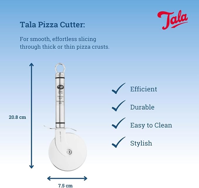 Tala Stainless Steel Pizza Cutter, Pizza Wheel Perfect for Cutting Freshly Cooked Pizza into Slices, Dishwasher Safe, 20.7 x 7.5 x 1.6 cm