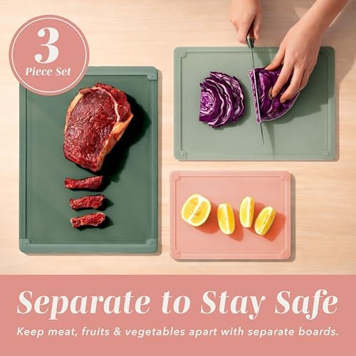 COOK WITH COLOR Extra Large Cutting Board Set, Jumbo-Sized Boards with Rubber Border for Enhanced Cooking Experience, 3-Piece, Dark Sage/Pink