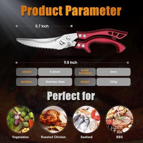 Dream Reach Poultry Shears Red - Heavy Duty Stainless Steel Kitchen Shears