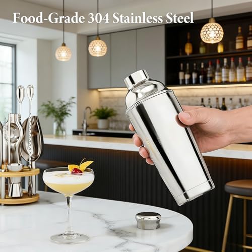 25pcs Stainless Steel Cocktail Shaker Set with Bamboo Stand