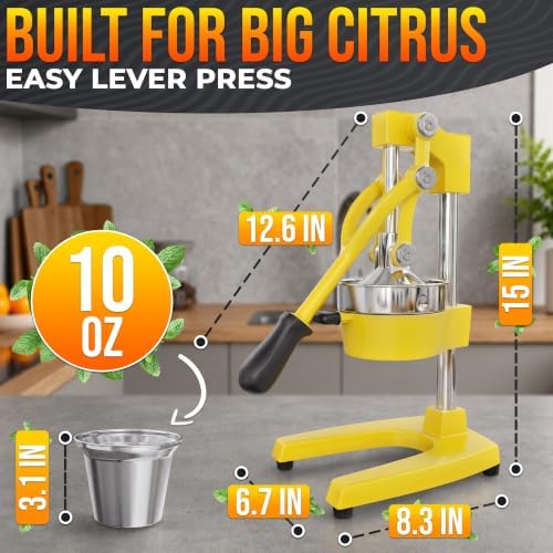 Cast Iron Juicer Hand Press, Heavy-Duty Squeezer (Yellow)