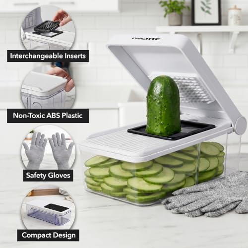 OVENTE 7-in-1 Vegetable Chopper and Mandoline Slicer, White MD71W