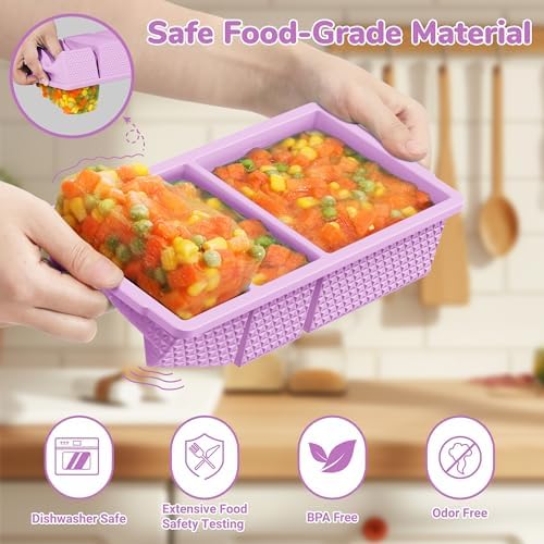 Silicone Freezer Trays with Lid (2-Pack), 1-Cup & 2-Cup Silicone Freezer Molds, Stackable Soup Cubes Freezer Tray with Lid for Portion Control, Food Storage & Meal Prep, Oven & Dishwasher Safe