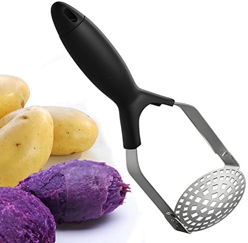 Kaycrown Potato Masher Ricer Professional Stainless Steel Avocado Masher Fruits Vegetables Eggs Crusher with Fine Grid Mashing Plate for Non-Stick Cookware