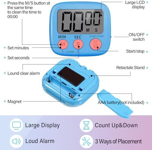 Weewooday 24 Pcs Digital Kitchen Timer Magnetic LCD Alarm, Blue, Green