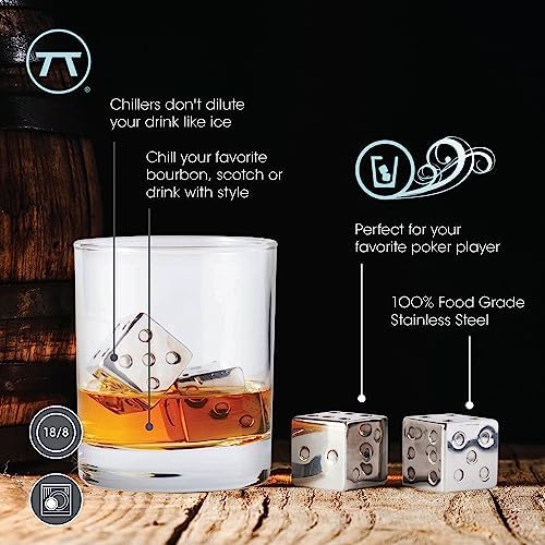 Outset Stainless Steel Whiskey Stone Set, 4 Dice Chillers