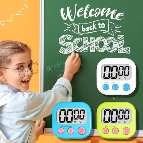 ZILLEEN Digital Kitchen Classroom Timers for Kids Cooking 12pcs Wht Blu Grn
