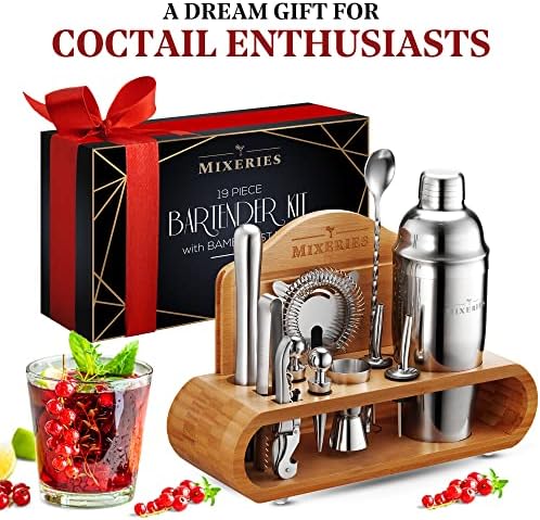Mixology Bartender Kit with Stand - 19 Piece Bar Set Cocktail Shaker Set, Drink Mixer Set for Home Bar with All Bar Accessories - Bar Tool Set, Cocktail Kit, Mixology Set, Bar Kit.