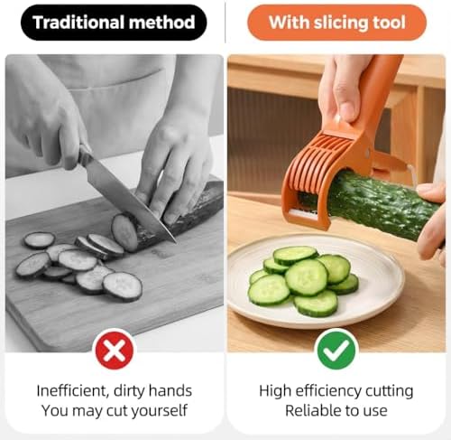 2 Pcs Multifunctional Fruit and Vegetable Slicer with 2 Portable Hooks, 2026 Upgraded Food Manual Slicer, Ideal for Banana, Sausages, Cucumbers, Strawberries, Essential Stuff for Kitchen or Camping