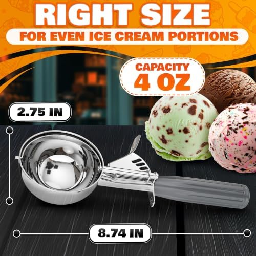 Large Ice Cream Scoop with Trigger Release, Stainless Steel - 4 oz