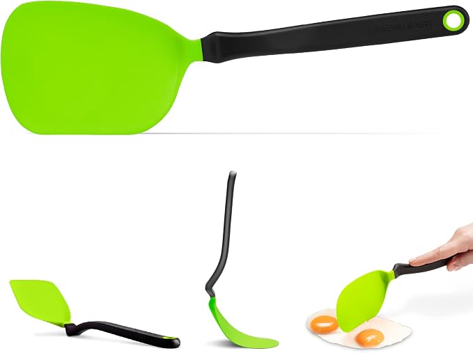 Dreamfarm Chopula Non-Stick-Safe Super-Flexible Sit-Up Spatula with Strong Flat Edge to Separate Food - 12" Green | Non-stick cookware safe, heat resistant, thin, flexible flipper, turner and food chopper with sit-up, no-mess handle, 12"