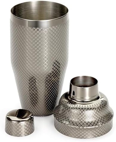 Barfly 3-Piece Diamond Lattice Etch Japanese Cocktail Shaker Set (24 Oz/700ml), Gun Metal Black