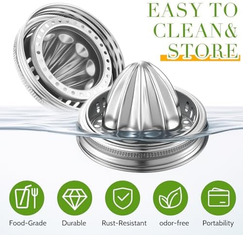 LemonRoad 4 Pcs Stainless Steel Mason Jar Juicer Lid Manual Juicer Squeezer for 3.39 Inch Wide Mouth Mason Jar Citrus Reamer for Lemons Limes Oranges Juicing Accessories