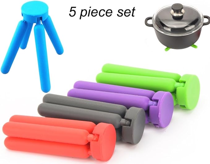 5 Pack Thick Silicone Trivets for Hot Dishes Eco-Friendly Foldable Trivets for Hot Pots and Pans Folding Trivet Save Much Space for Kitchen Home, Multi-Color | Foldable Heat Resistant Trivet Mats for Hot Pots and Pans, Non-Slip Folding Silicone Hot Dis...