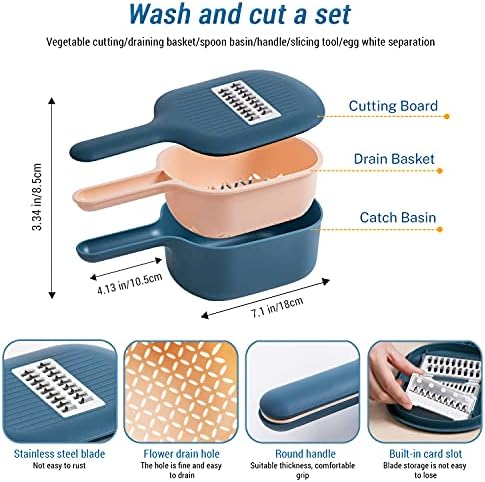 Vegetable Slicer, Multifunction Mandoline Slicer Veggie Dicers Food Choppers Cutter with 4 Replaceable Blades and Container for Carrot, Potato, Cucumber, Vegetables and various vegetables