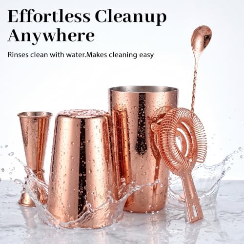 Boston Cocktail Shaker Set, 18 oz & 28 oz 2-Piece Tins, 304 Stainless Steel Bartender Kit 5-Piece Bar Tool Set with Recipe Book, Perfect for Novices & Pros, Home and Bar Use (RoseGold)