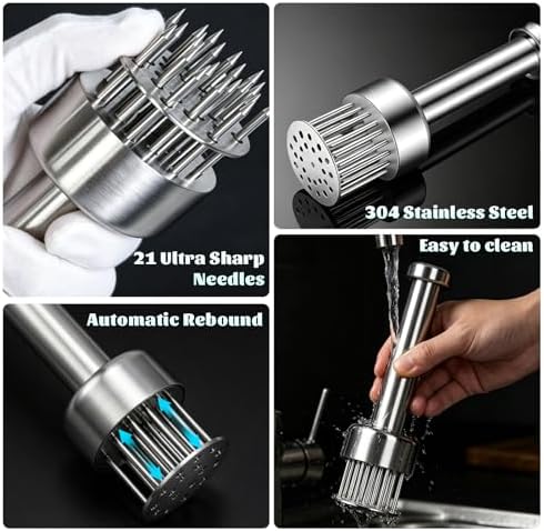 304 Stainless Steel Meat Tenderizer with 21 Retractable Needles