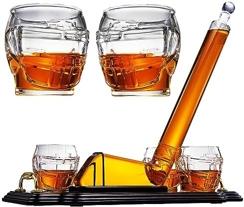 Ice Hockey Whiskey Decanter Set with 4 Unique Helmet Glasses, 750ml Decanter and 8oz Glasses – Perfect for Hockey Fans Gift, Whiskey Lovers, Sports Enthusiasts, Birth, or Holidays by The Wine Savant