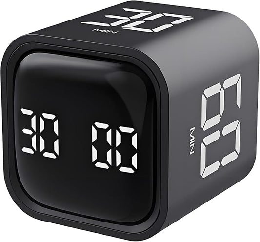 Qumox Pomodoro Timer, Cube Productivity Timer with Adjustable Sound and Vibration Alert, Ideal for Work, Office, ADHD, Study, and Tasks - 5/10/30/60 Minutes & Custom Countdown - Black