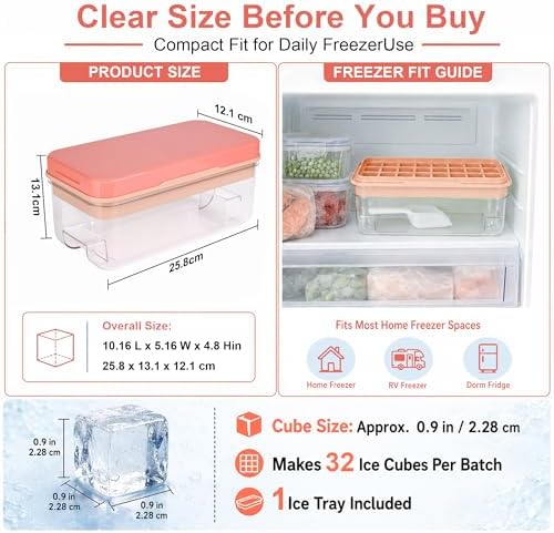 Ice Cube Tray with Lid and Scoop - Stackable Press Ice Mold Set - Silicone Ice Cube Tray with Ice Bucket & Tongs for Home, Dorm, Camping, BPA-Free Easy Release Ice Cubes - Compact Freezer Organizer