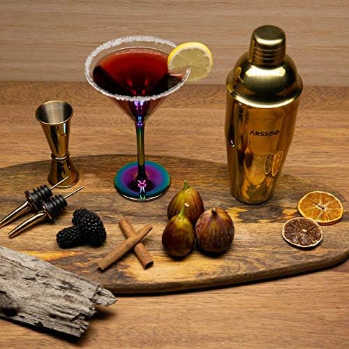 Cocktail Shaker Set: 7-Piece Stainless Steel 25.3OZ Martini Shaker Mixology Bartender Kit | Perfect Home Professional Bar Tools for Beginner's Drink Mixing & Gifts | ARSSOO Drink Shaker Gift (Gold)