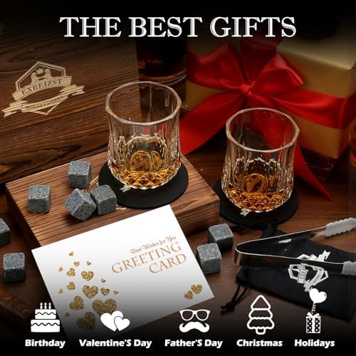 Whiskey Stones Glass Gifts Set - Bourbon Scotch Whiskey Glasses Set of 2