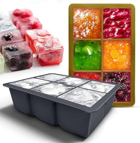 Excnorm Silicone Ice Cube Trays, 2‑Pack Large Square Molds with Lid