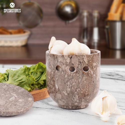 Marble Garlic Keeper With Lid for Kitchen Counter Decor