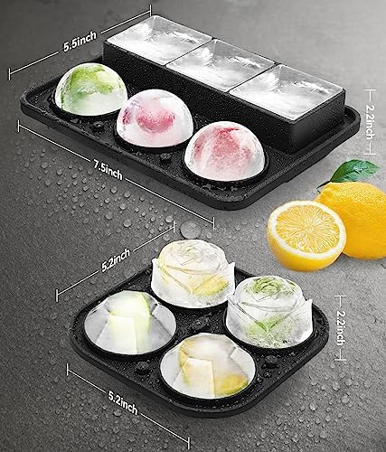 Ice Cube Tray with Lid, Silicone Ice Molds with Round, Square, Diamond, Rose, Large Ice Cube Mold for Whiskey, Bourbon, Cocktails, Easy Release BPA Free, Set of 2 (Pack of 2)