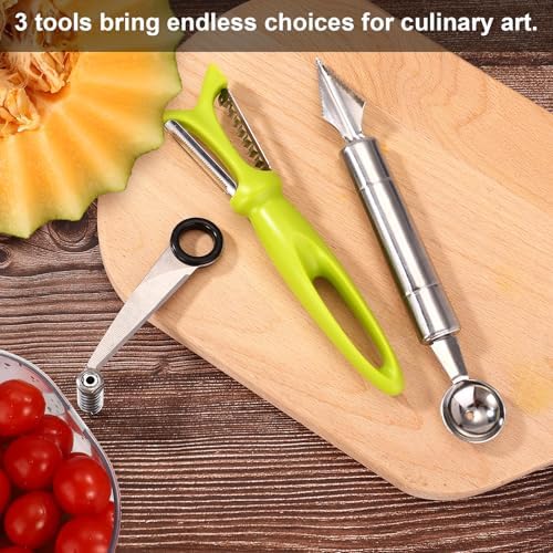 3pcs Kitchen Tools Set, Include Vegetable Spiral Cutter Cutting V-Shape Fruit Carving Knife and Multi-Functional Multifunctional Peeler Spiralizer for Potatoes Slicer or Melon Baller Cooking Tools