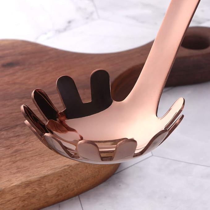Spaghetti Server, BuyGo Stainless Steel Rose Gold Pasta Spaghetti Fork with Mirror Polish, Metal Pasta Server for Kitchen or Restaurant