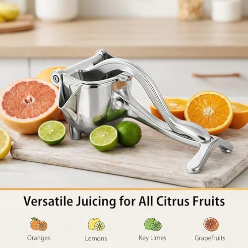 Heavy Duty Cast Iron Juicer Manual Hand Press, Stainless Steel Fruit Juice Squeezer for Lemon & Orange, Citrus Press Juicer (PRO)