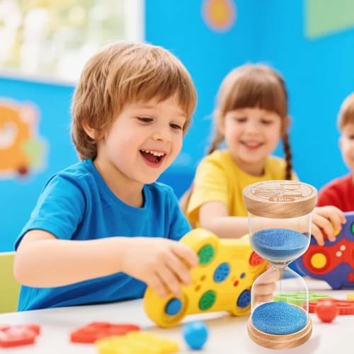 10 Minute Sand Timer, Wooden Hourglass Sand Clock, Small Wood Blue 10 Min Hour Glass, Sandglass for Brushing Teeth, Reloj De Arena, Classroom, Game, Kitchen, Home, Office