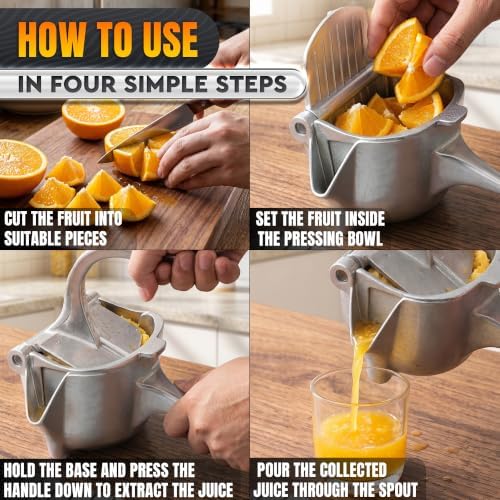 Hand Juicer Squeezer, Large 20 oz Aluminum Bowl with Pour Spout