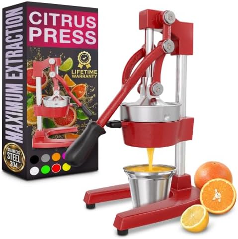 Cast Iron Juicer Hand Press, Heavy-Duty Squeezer (Red)