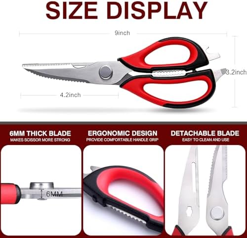 Come Apart Kitchen Scissors for Food, All Purpose Kitchen Shears (Red)