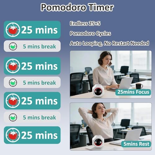 Rechargeable Pomodoro Timer, Magnetic Kitchen Timer for Cooking