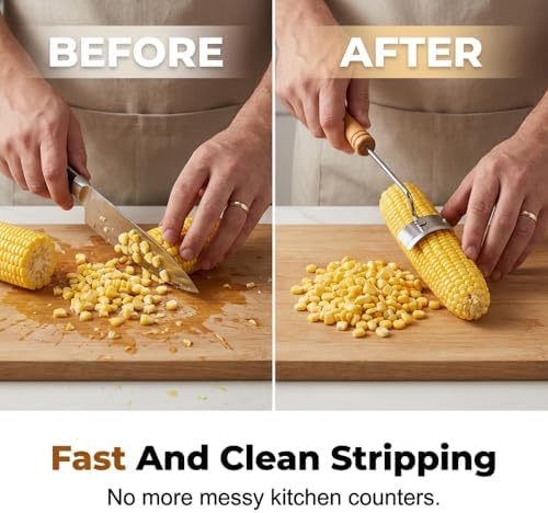 Corn Peeler Stainless Steel Corn Cob Stripper Tool Wooden Handle (3)