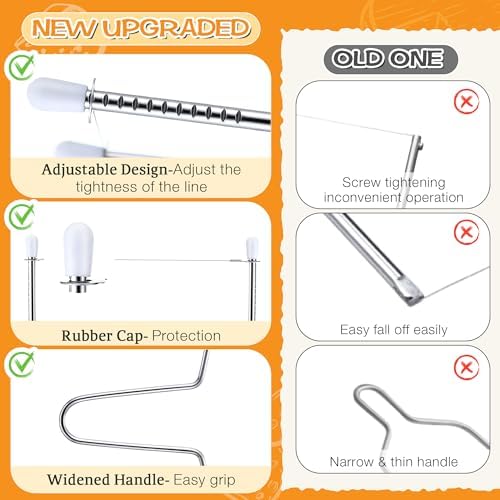Feekoon 2 Pack Cheese Slicer Cutter with Extra 2 Wires, Stainless Steel Cheese Slicer with Adjustable Wire Cheese Cutter, Long Lasting Wires Cheese Slicer for Block Cheese and Butter Slicer, Silver
