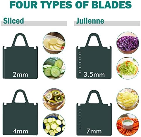 Safe Mandoline Slicer for Kitchen, 5 in 1 Slicer Kitchen Chopping Artifact Multifunctional Vegetable Cutter, Meat Tomato Potato Slicer Food Chopper with Container grey blue
