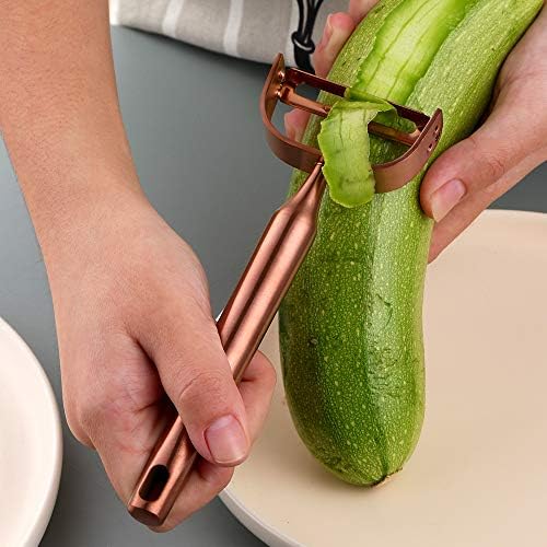 Stainless Steel Vegetable Peeler 2 Pieces, with Potato Eye Remover & Swiveling Twin Blades, Y Shaped Titan Potato Peeler for Fruit & Veggie, Dishwasher Safe - Rosegold