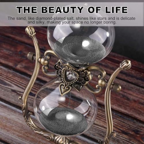 Vintage Engraving 60 Minute Hourglass, Rotating Sand Timer Clock, Unique Metal Sand Watch 60 Min, Antique Brass 1 Hour Glass Sandglass for Home, Desk, Office(Black)