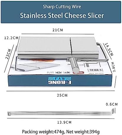 Cheese Slicer with Scale Stainless Steel Cheese Cutter with 6 Wires Butter Metal Cutting Board Vegetables Sausage Ham Herbs Food Multipurpose Kitchen Cutting Gadgets