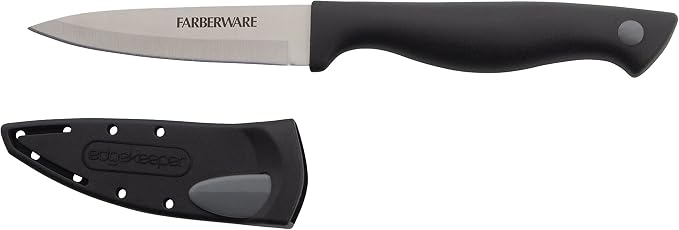 Farberware Edgekeeper 8-Inch and 3.5-Inch Kitchen Knife Set with Self-Sharpening Blade Covers, High Carbon-Stainless Steel, Razor-Sharp Chef and Paring Knives, Black