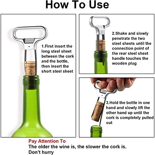 Eyes.sys 4 Pcs Two-Prong/2 Pronged Steel Vintage Wine Bottle Opener No Corkscrew 2 in 1 Cork Puller for Old Corks with Cover Champagne Kitchen Bar Corkscrew