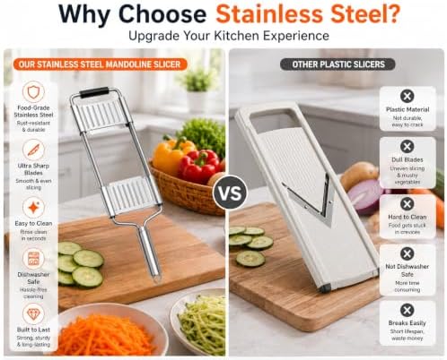 4-in-1 Mandoline Slicer, Stainless Steel Vegetable Cutter for Kitchen